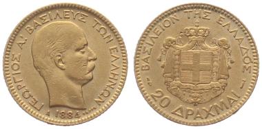 Griechenland 20 Drachmen 1884 A - Georg I. (1863 - 1922)